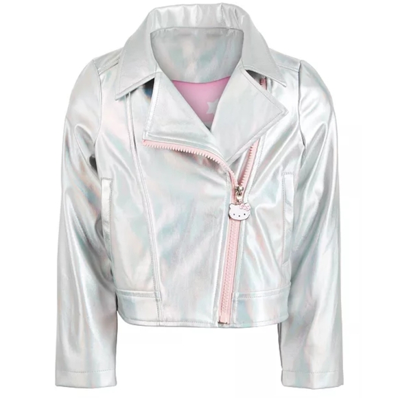 Sanrio Hello Kitty Girls Metallic Silver Moto Jacket & Pants Outfit Set Size 6 - Picture 8 of 14